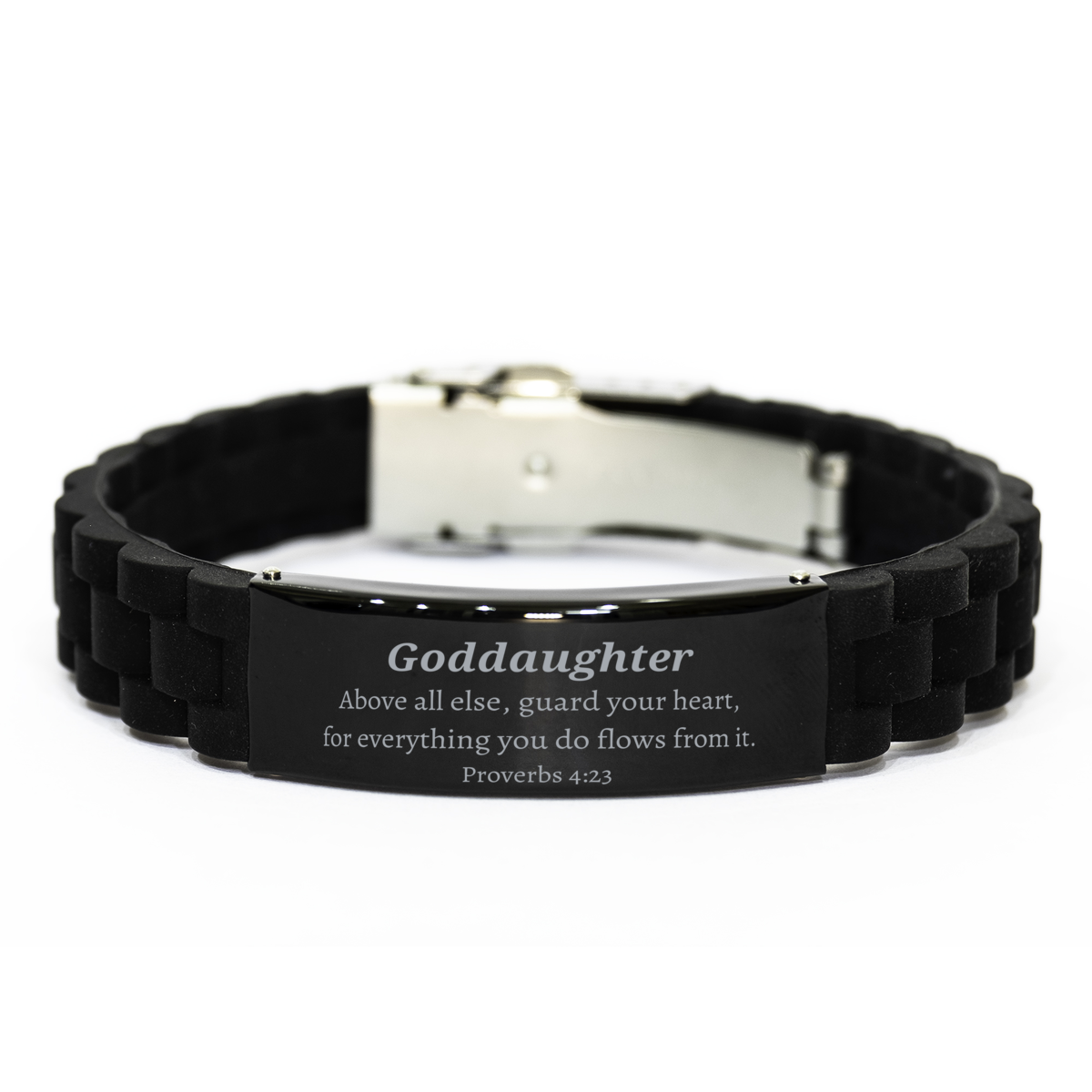 guard your heart black glidelock clasp bracelet for goddaughter inspirational proverbs 4 23 gift for birthday christmas graduation and more