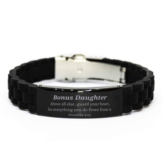 engraved black glidelock clasp bracelet for bonus daughter guard your heart everything flows from it perfect gift for christmas birthday graduation and more inspirational jewelry for bonus daughter