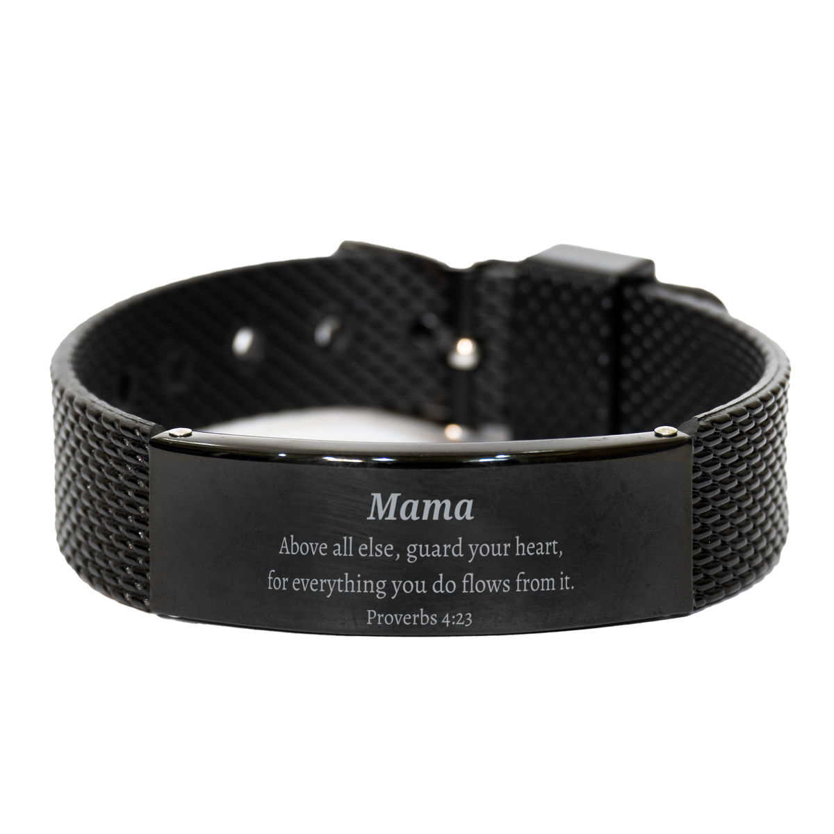 black shark mesh bracelet mama quote engraved inspirational gift for mothers day birthday christmas guard your heart proverbs 4 23