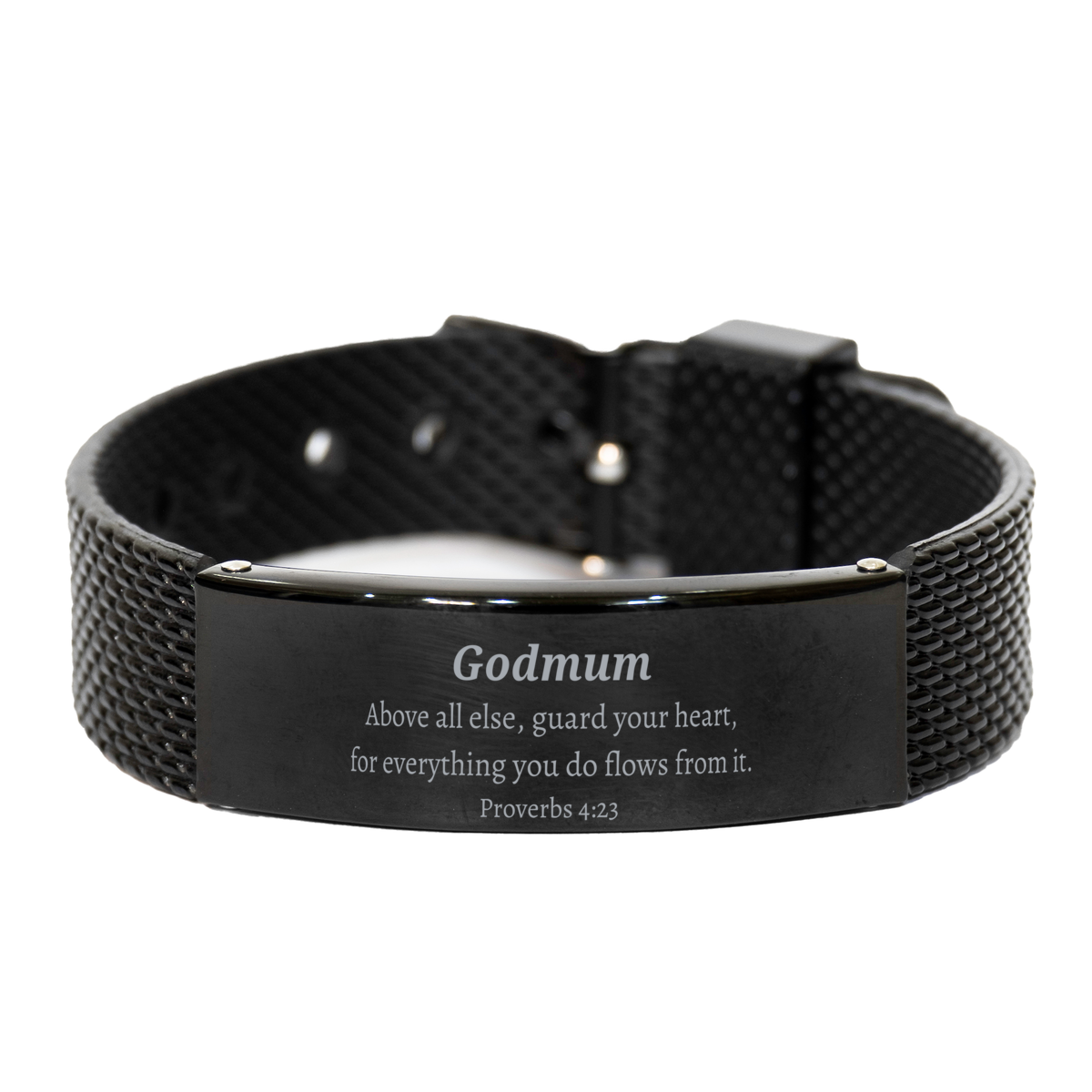godmum inspirational black shark mesh bracelet guard your heart with confidence for christmas birthday graduation veterans day and more