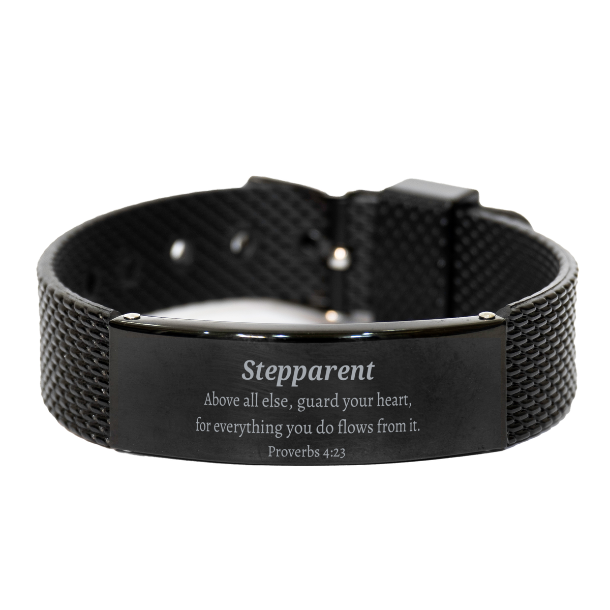 unique black shark mesh bracelet for stepparents guard your heart with inspirational proverbs 4 23 engraved gift for birthday christmas and special occasions