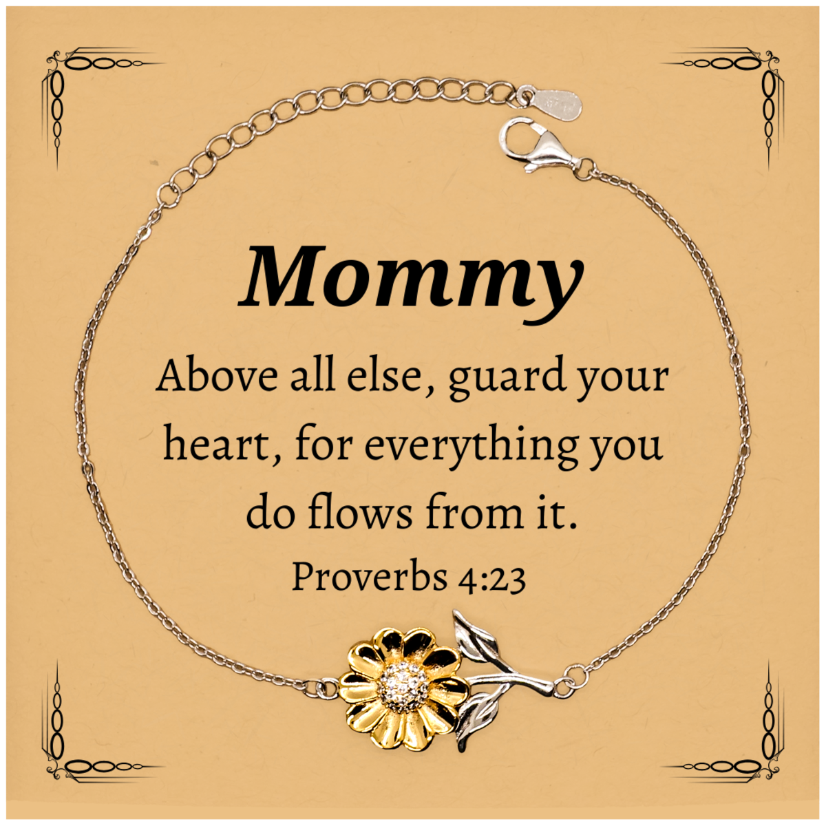 mommy sunflower bracelet engraved with proverbs 4 23 inspirational gift for mothers day birthday christmas unique jewelry for mommy to guard her heart and find confidence