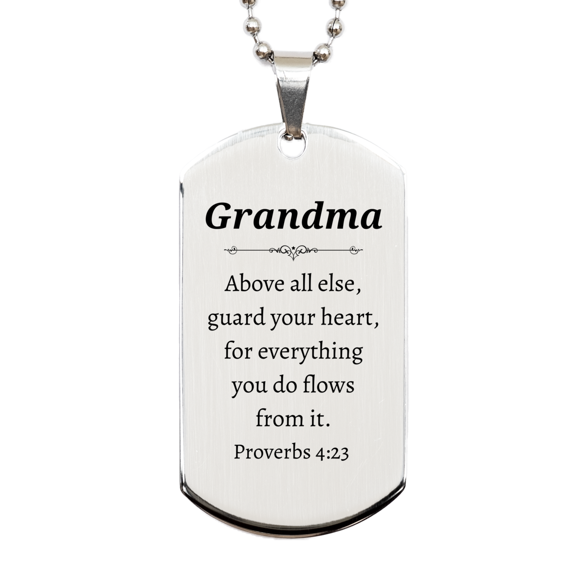 grandma engraved silver dog tag inspirational proverbs 4 23 christmas gift for grandma to guard her heart and show love and appreciation