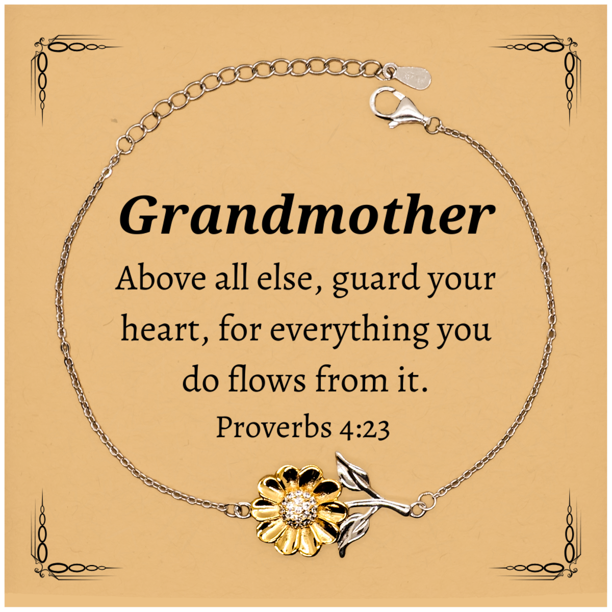 grandmother bracelet inspirational engraved gift for her proverbs 4 23 sunflower jewelry birthday christmas mothers day