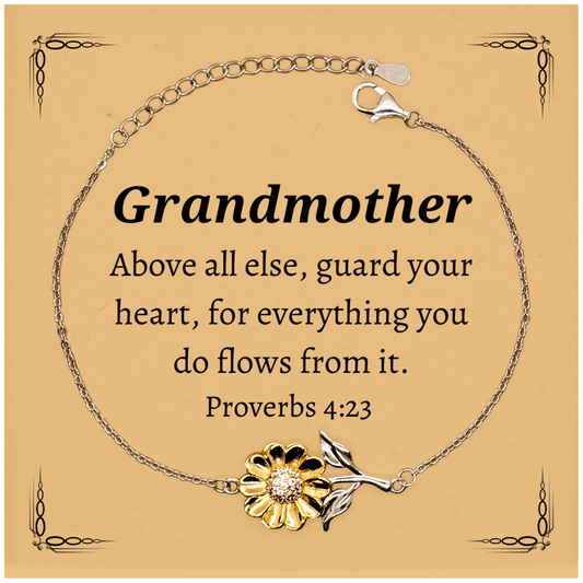 grandmother bracelet inspirational engraved gift for her proverbs 4 23 sunflower jewelry birthday christmas mothers day