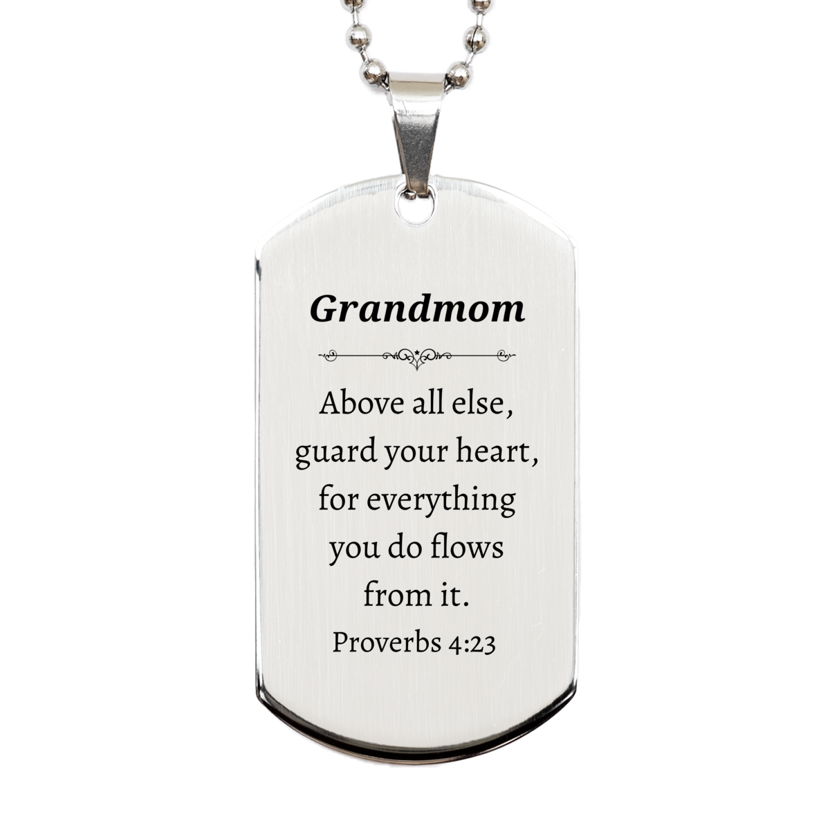 grandmom silver dog tag inspirational proverbs 4 23 engraved gift for birthday christmas graduation veterans day easter unique jewelry for grandmom