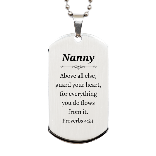 unique silver dog tag for nanny engraved proverbs 4 23 guard your heart inspirational gift for nannies on christmas birthday and graduation with confidence and hope