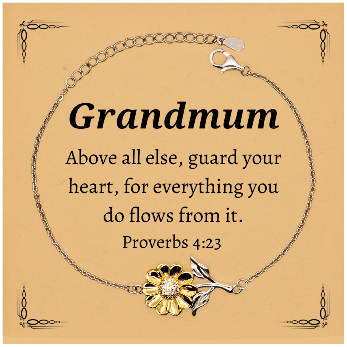 grandmum sunflower bracelet engraved inspirational gift for her proverbs 4 23 strength and love mothers day christmas birthday retirement
