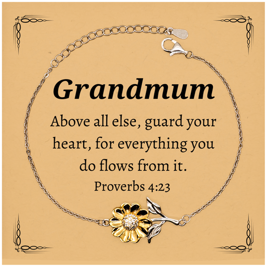 grandmum sunflower bracelet engraved inspirational gift for her proverbs 4 23 strength and love mothers day christmas birthday retirement