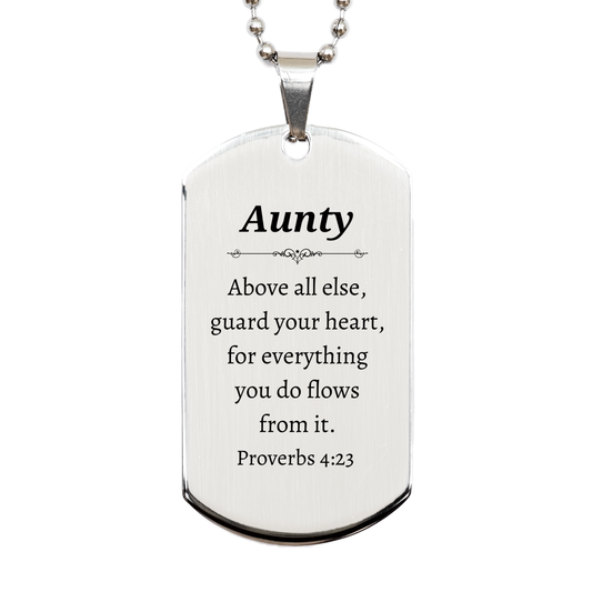 silver dog tag aunty inspirational engraved necklace guard your heart perfect gift for aunts mothers daughters and sisters unique jewelry for christmas birthday and graduation