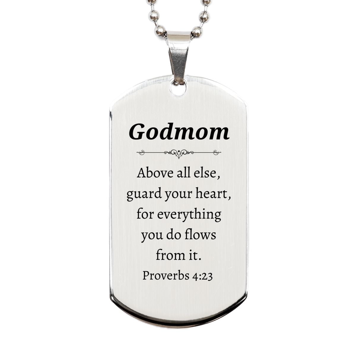 silver dog tag godmom engraved necklace proverbs 4 23 inspirational gift for birthday christmas graduation veterans day easter