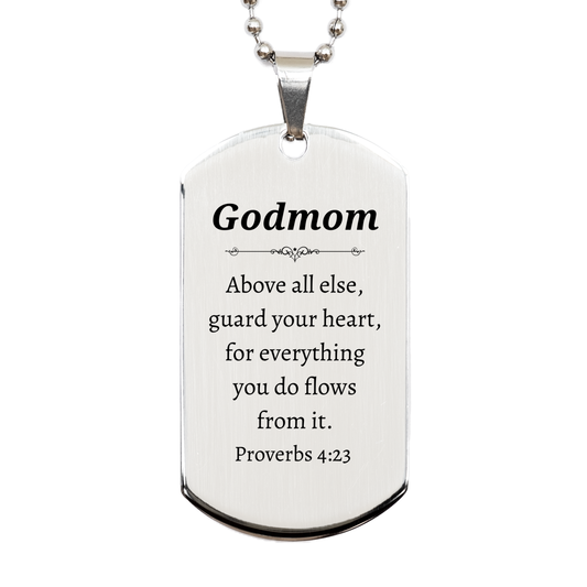 silver dog tag godmom engraved necklace proverbs 4 23 inspirational gift for birthday christmas graduation veterans day easter