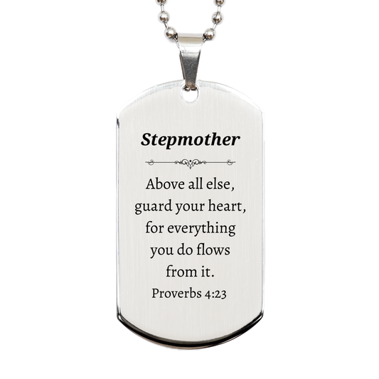 stepmother engraved silver dog tag guard your heart inspirational necklace for stepmom birthday gift