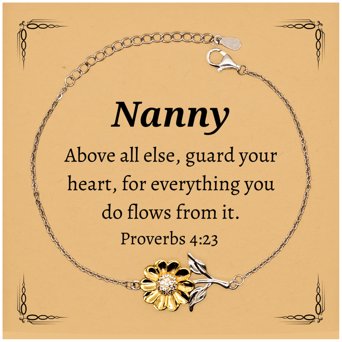 nanny sunflower bracelet engraved with inspirational proverbs 4 23 perfect gift for birthday christmas graduation guard your heart and let your light shine