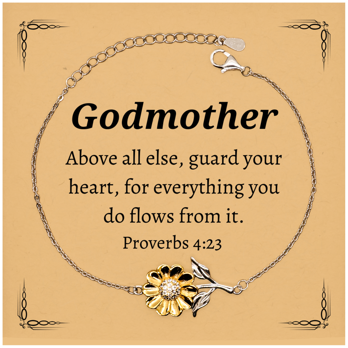 godmother sunflower bracelet inspirational engraved jewelry for mothers day christmas birthday gifts with proverbs 4 23 quote