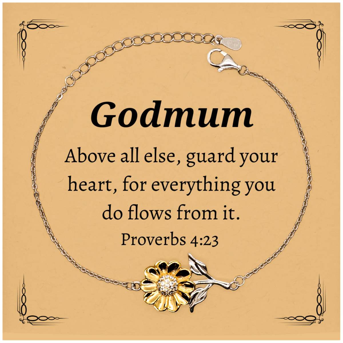 godmum sunflower bracelet engraved inspirational gift for birthday graduation holidays above all else guard your heart