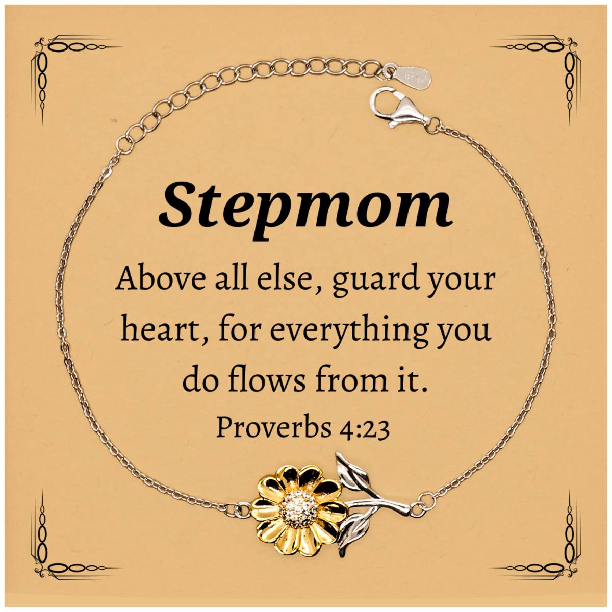 sunflower bracelet stepmom gift engraved with proverbs 4 23 for mothers day birthday christmas inspirational jewelry for stepmom confidence and love