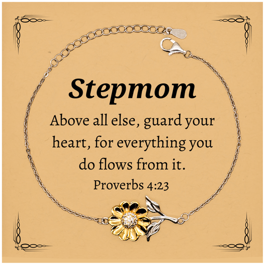 sunflower bracelet stepmom gift engraved with proverbs 4 23 for mothers day birthday christmas inspirational jewelry for stepmom confidence and love