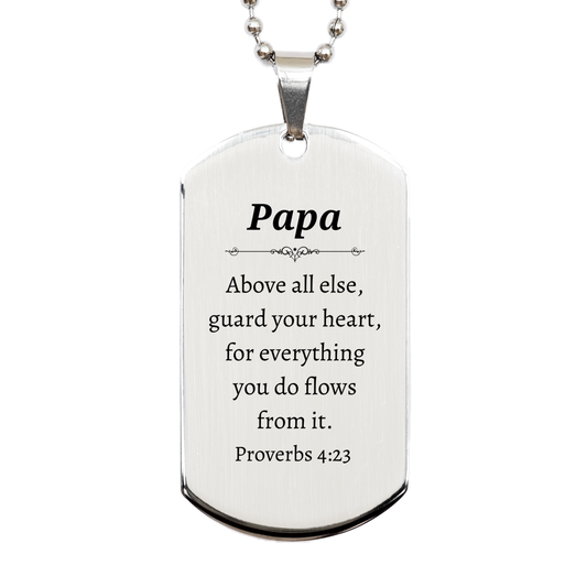 unique engraved silver dog tag papa guard heart proverbs 4 23 fathers day inspirational gift for dad birthday christmas veterans day
