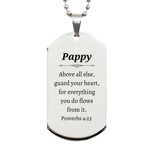 unique engraved silver dog tag pappy guard your heart proverbs 4 23 inspirational gift for him or her