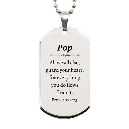 pop engraved silver dog tag inspirational proverbs 4 23 gift for christmas graduation and veterans day pop above all else guard your heart