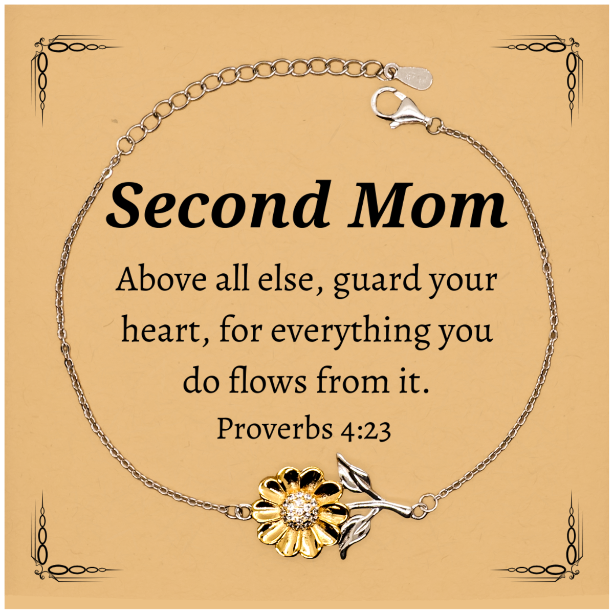 sunflower bracelet for second mom engraved inspirational proverbs 4 23 gift for birthday christmas easter unique confidence jewelry for women