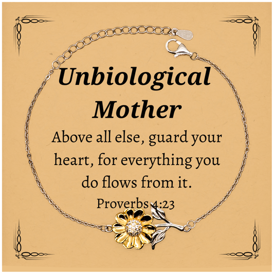 unbiological mother sunflower bracelet guard your heart with inspirational engraved jewelry for mothers day birthday christmas and graduation gifts