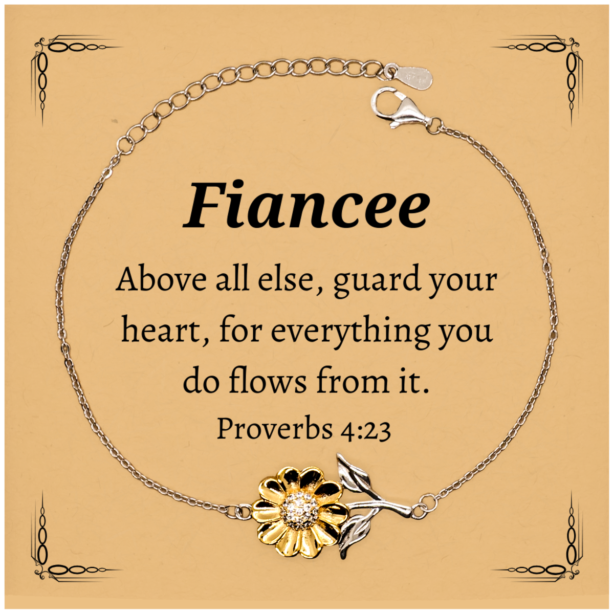 sunflower bracelet fiancee gift engraved proverbs 4 23 confidence hope for her birthday christmas jewelry