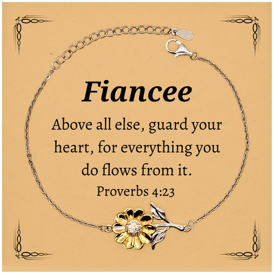 sunflower bracelet fiancee gift engraved proverbs 4 23 confidence hope for her birthday christmas jewelry