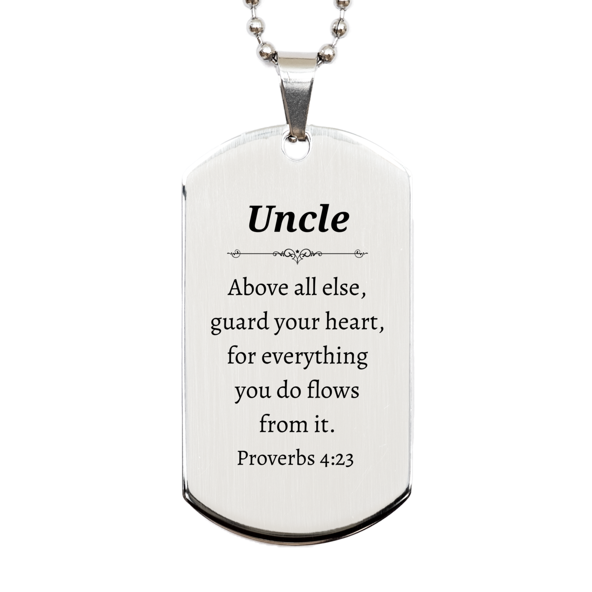 uncle inspirational silver dog tag engraved proverbs 4 23 for birthday christmas veterans day unique gift for uncle to guard his heart and have confidence in all he does