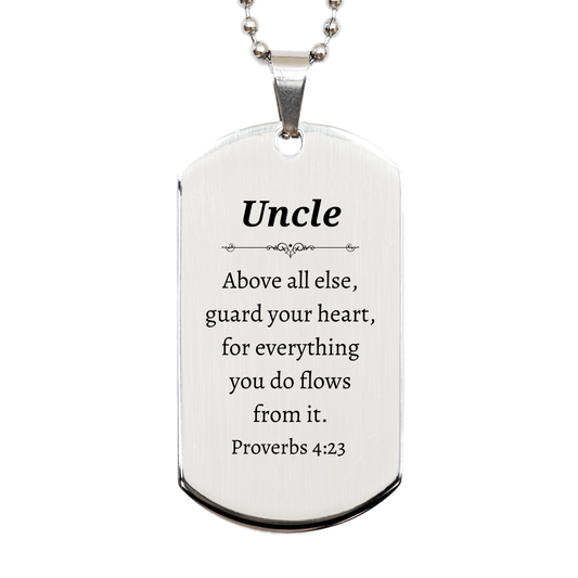 uncle inspirational silver dog tag engraved proverbs 4 23 for birthday christmas veterans day unique gift for uncle to guard his heart and have confidence in all he does