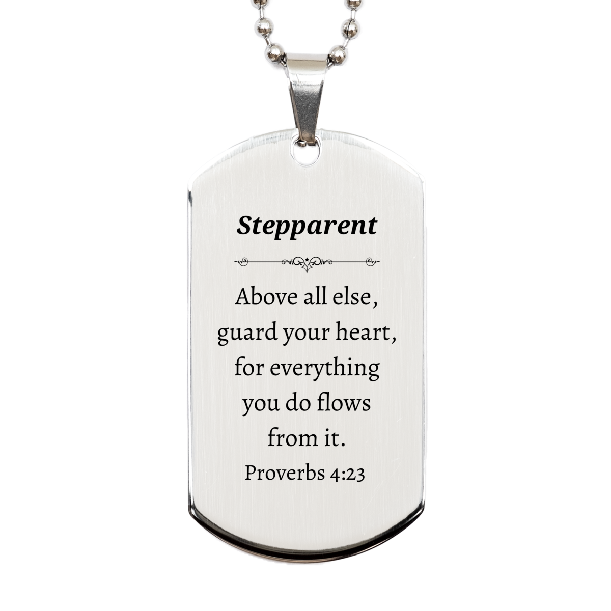 unique stepparent silver dog tag engraved with proverbs 4 23 for birthday christmas and graduation gifts to guard your heart and show love and appreciation for stepparents