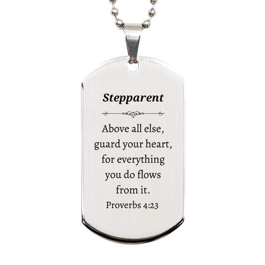 unique stepparent silver dog tag engraved with proverbs 4 23 for birthday christmas and graduation gifts to guard your heart and show love and appreciation for stepparents
