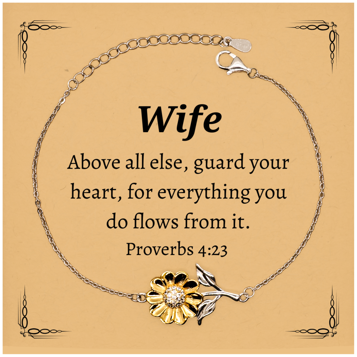 sunflower bracelet for wife engraved proverbs quote inspirational gift for her birthday christmas graduation wifes heartguard and hope
