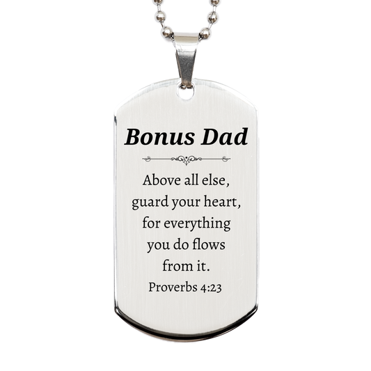 bonus dad silver engraved dog tag inspirational proverbs 4 23 gift for fathers day birthday christmas unique dad tag to guard your heart with confidence