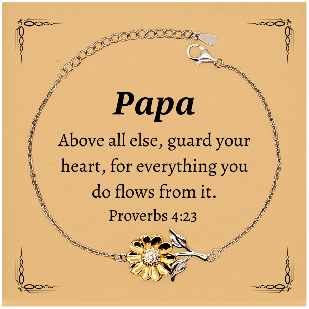 papa sunflower bracelet inspirational proverbs 4 23 gift for papa on christmas birthday or graduation unique engraved jewelry with meaningful message