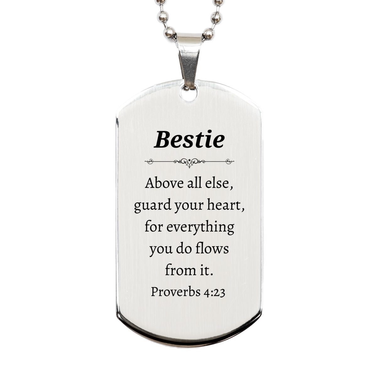 guard your heart bestie dog tag inspirational proverbs 4 23 gift for best friend birthday christmas graduation engraved silver pendant necklace for bestie