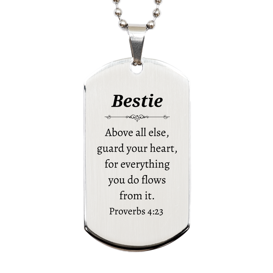 guard your heart bestie dog tag inspirational proverbs 4 23 gift for best friend birthday christmas graduation engraved silver pendant necklace for bestie