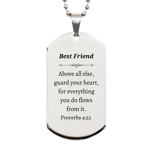 best friend silver dog tag engraved with proverbs 4 23 inspirational gift for christmas birthday graduation and veterans day unique and meaningful expression of friendship and hope