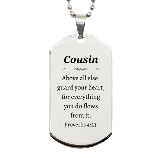 engraved silver dog tag for cousin guard your heart proverbs 4 23 perfect gift for graduation inspirational necklace for cousins birthday confidence and hope for your cousins birthday and holidays