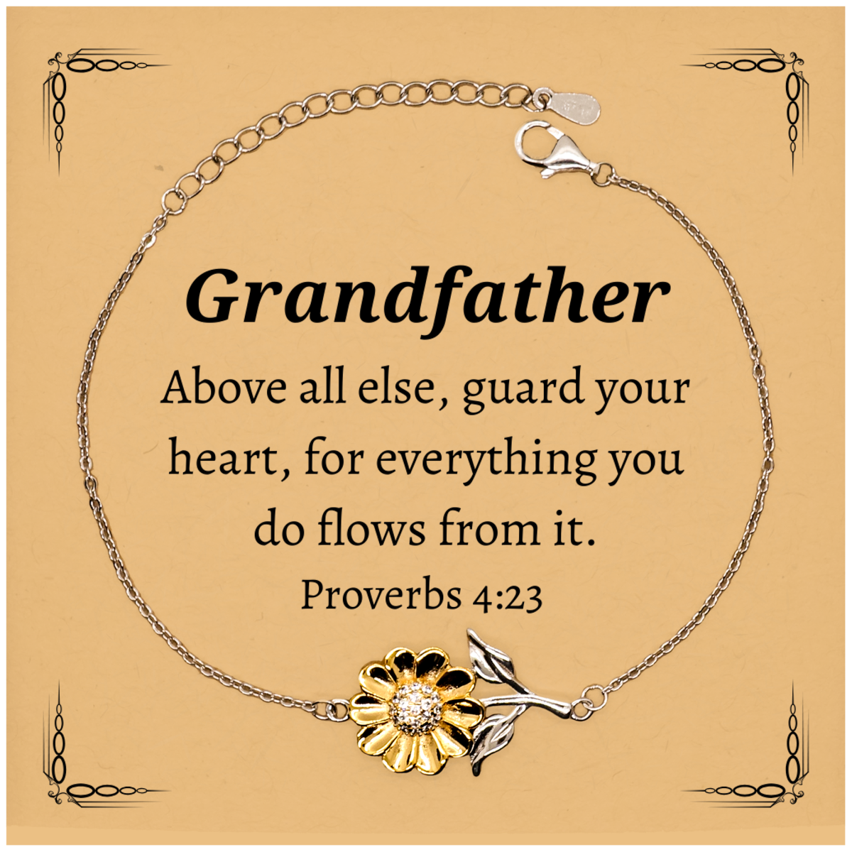 grandfather sunflower bracelet engraved proverbs 4 23 inspirational gift birthday easter veterans day