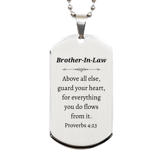 silver dog tag brother in law engraved proverbs 4 23 inspirational gift for birthday christmas and graduation
