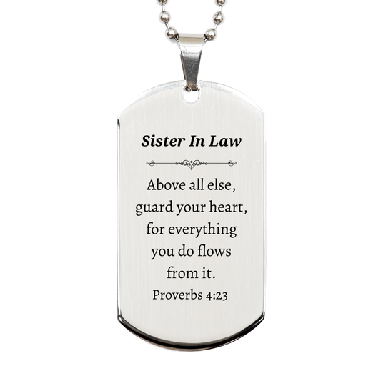 unique engraved silver dog tag for sister in law guard your heart with inspirational proverbs 4 23 quote perfect gift for birthday christmas and graduation