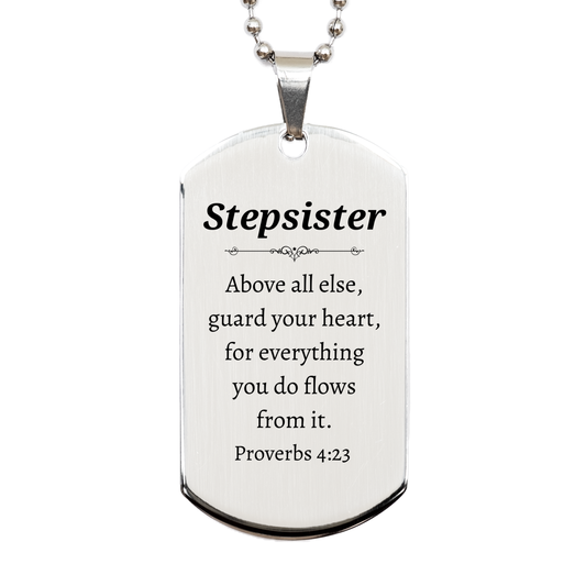 stepsister engraved silver dog tag guard your heart inspirational gift for birthday graduation christmas and more