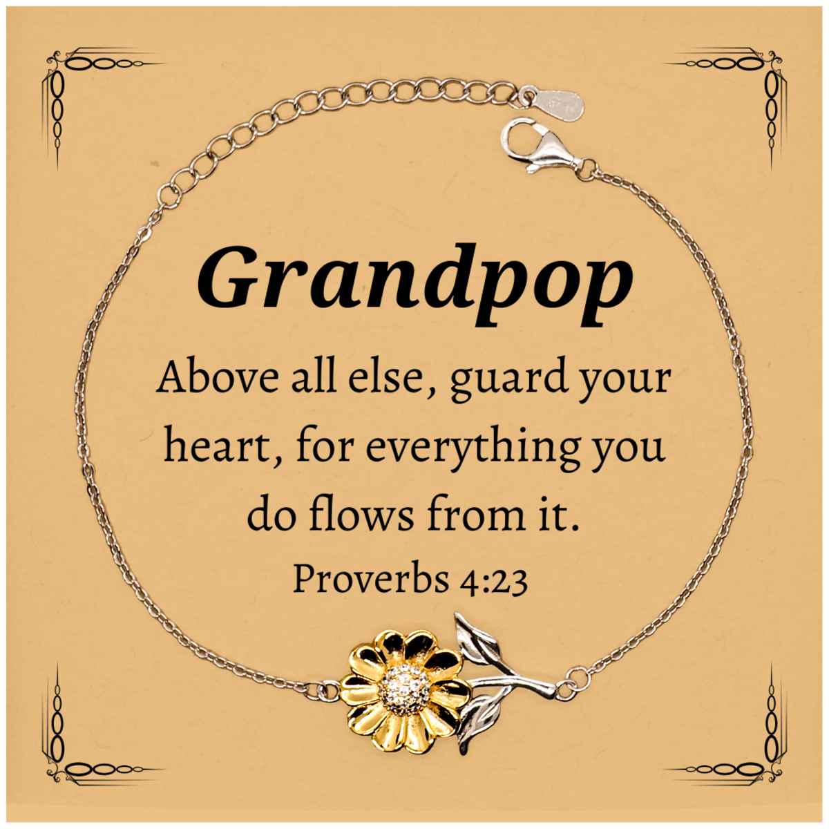 grandpop sunflower bracelet engraved with inspirational proverbs 4 23 perfect gift for grandpop on birthday christmas or graduation guard your heart