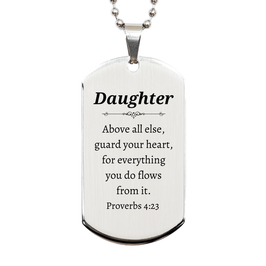 silver dog tag for daughter guard your heart proverbs 4 23 engraved inspiration for birthday and graduation gifts