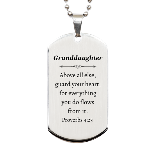 granddaughter inspirational silver engraved dog tag guard your heart with proverbs 4 23 for birthday christmas graduation confidence and hope
