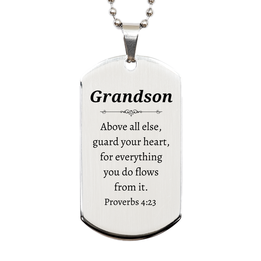 grandson silver dog tag engraved with proverbs 4 23 inspirational gifts for birthday and holidays