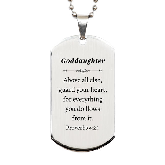goddaughter silver dog tag engraved with inspirational proverbs 4 23 quote unique gift for christmas graduation birthday and veterans day