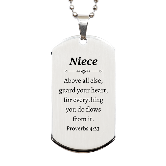 engraved silver dog tag niece guard your heart proverbs 4 23 inspirational gift for nieces birthday graduation christmas unique way to show love and support perfect accessory for nieces confidence and hope
